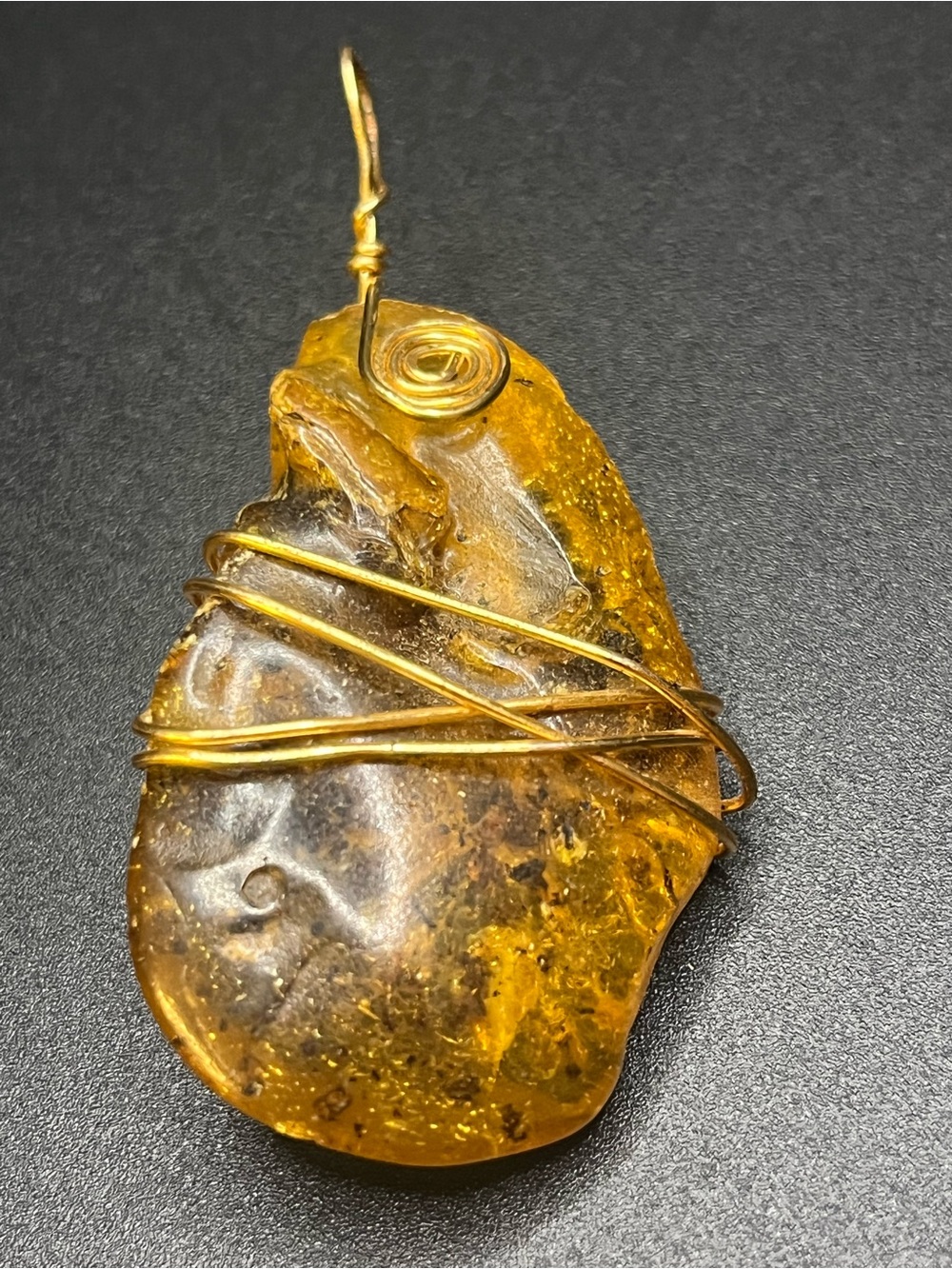 Genuine Natural Baltic Amber Freeform Wire Wrapped Pendant 11g Honey Cognac